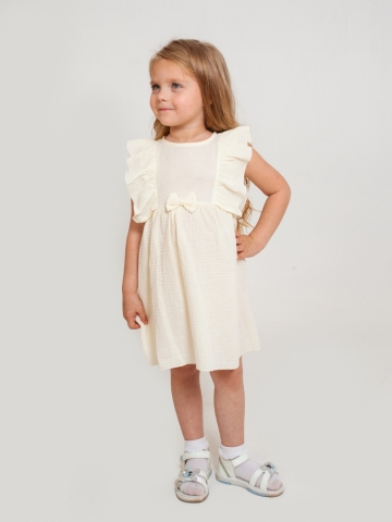 Купить 322-СЛ. Платье из муслина детское, хлопок 100% сливочный, р. 98,104,110,116 в Энгельсе