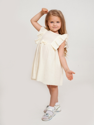 Купить 322-СЛ. Платье из муслина детское, хлопок 100% сливочный, р. 74,80,86,92 в Энгельсе