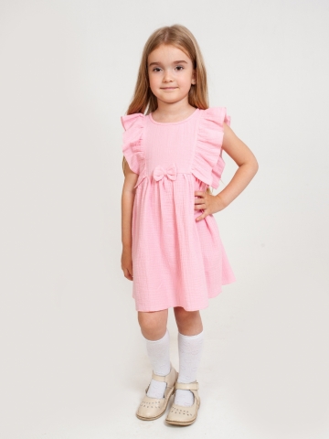 Купить 322-Р. Платье из муслина детское, хлопок 100% розовый, р. 74,80,86,92 в Энгельсе