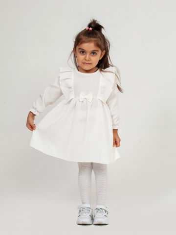 Купить 321-МО. Платье из муслина детское, хлопок 100% молочный, р. 74,80,86,92 в Энгельсе