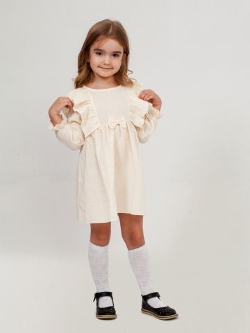 Купить 321-СЛ. Платье из муслина детское, хлопок 100% сливочный, р. 98,104,110,116 в Энгельсе