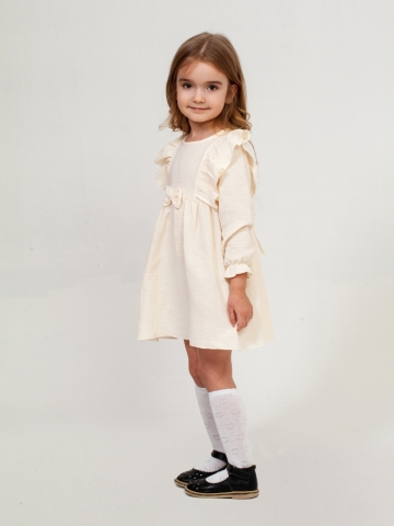 Купить 321-СЛ. Платье из муслина детское, хлопок 100% сливочный, р. 74,80,86,92 в Энгельсе