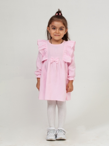 Купить 321-Р. Платье из муслина детское, хлопок 100% розовый, р. 98,104,110,116 в Энгельсе