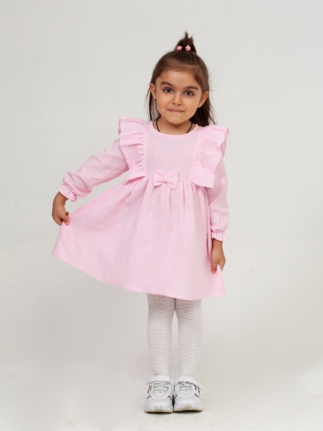 Купить 321-Р. Платье из муслина детское, хлопок 100% розовый, р. 74,80,86,92 в Энгельсе